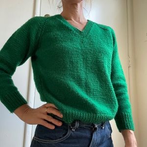 Vintage Kelly green shrunken wool v-neck sweater